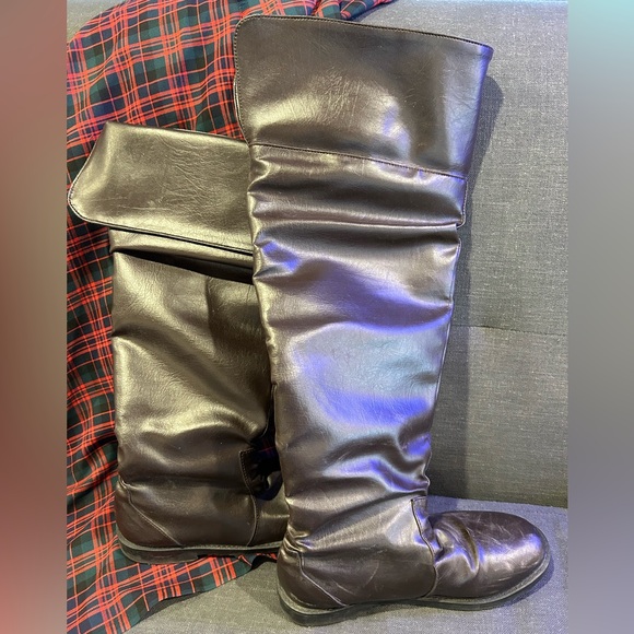 Brown Knee-high Folded “Jack Boots” Synthetic Leather, Mens 9/42 - Picture 8 of 13